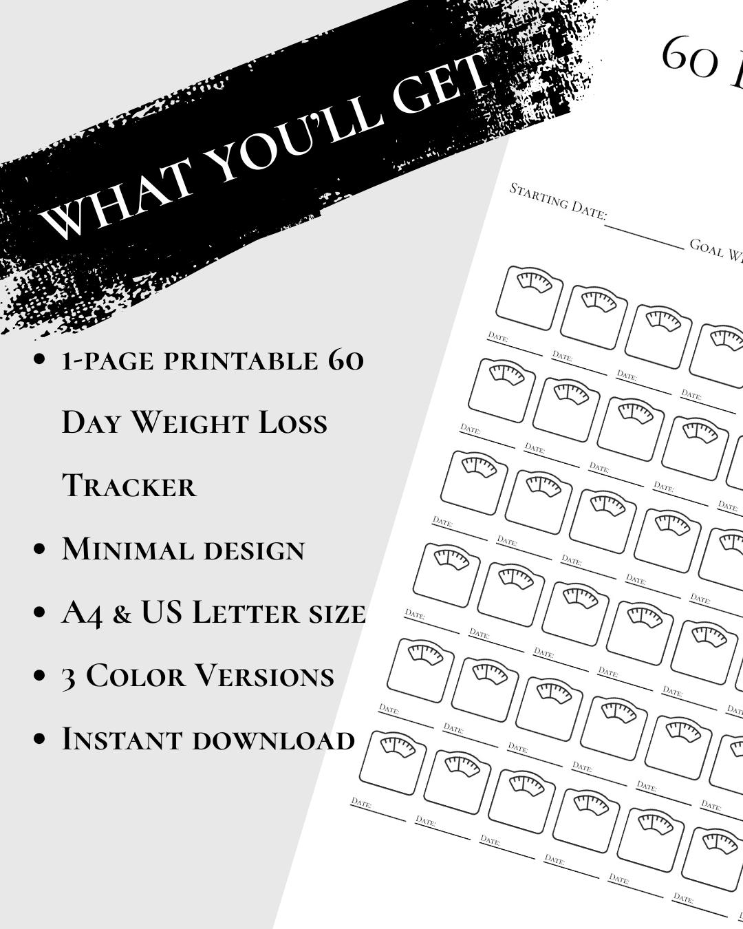 60 Day Weight Loss Tracker Printable, Minimalist Fitness Planner (PDF) - Etsy
