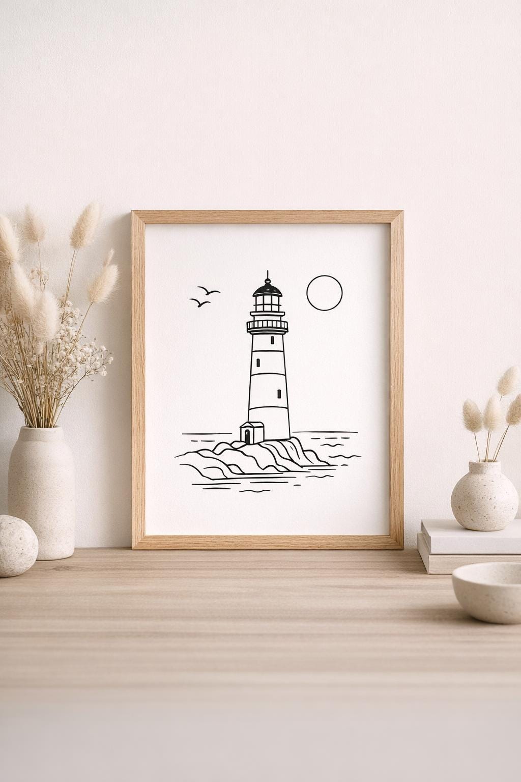 Minimal Lighthouse Printable Wall Art, Black and White Coastal Line Art ...