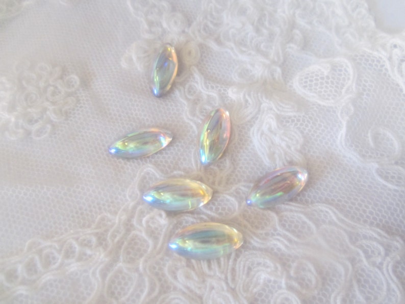 Vintage 15x7mm Crystal AB Czech Navette Cabs 6Pcs.