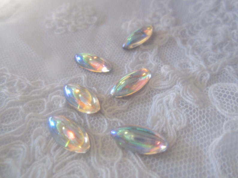 Vintage 15x7mm Crystal AB Czech Navette Cabs 6Pcs.