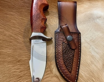 Couteau fait main à lame fixe en acier D2 | Manche en bois | Couteau de chasse personnalisé |  Cadeau de camping en plein air