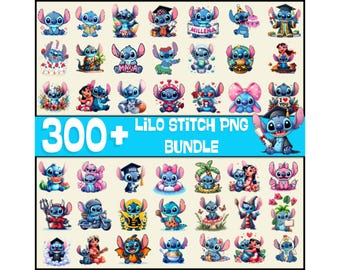 Pacchetto di oltre 300 PNG di Stitch, PNG di Lilo e Stitch, Clipart di Stitch, PNG trasparenti di Stitch, Disegni per magliette, Sublimazione di Stitch, SVG di Stitch, Lilo.