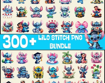 Paquete de más de 300 imágenes PNG de Stitch, PNG de Lilo y Stitch, imágenes prediseñadas de Stitch, PNG transparente de Stitch, diseños para camisetas, sublimación de Stitch, SVG de Stitch, Lilo.