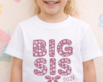Camiseta de hermana mayor 2026: Regalo floral para anunciar el embarazo a la hermana mayor, camiseta rosa para anunciar el embarazo.