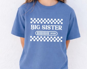 Camiseta de hermana mayor: Camiseta personalizada para niña pequeña con el año de ascenso a hermana mayor, regalo para anunciar el embarazo.