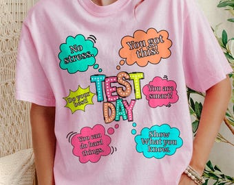 Camiseta para profesores para el día del examen, camiseta de colores cómodos para las pruebas estatales, regalo motivacional a juego para las pruebas escolares.
