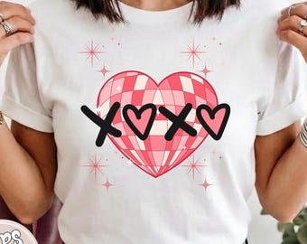 Retro XOXO Heart Shape Disco Ball Valentine's Day Shirt: Comfort Colors XOXO Sweatshirt, Love Tee