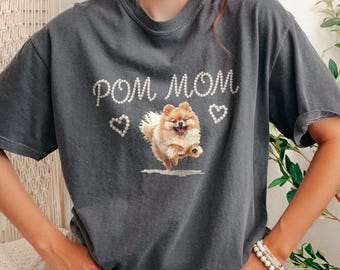 Camiseta Pom Mom Pomeranian: Camiseta Comfort Colors Pearls Pomeranian Mom, Regalo para amantes de los perros