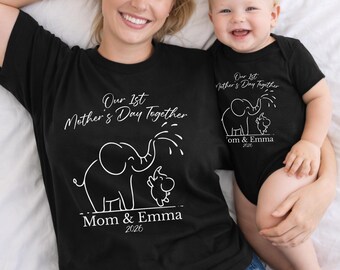 Camiseta para el primer Día de la Madre: Camiseta a juego para mamá y bebé con nombre personalizado, camiseta para mamá e hija, regalo para el primer Día de la Madre de parte del bebé.