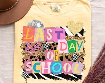 Camiseta para el último día de clases: Notas de rescate con colores cómodos y camisetas para las últimas vacaciones de verano.