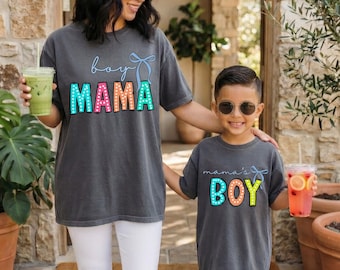 Camiseta a juego para mamá e hijo de Comfort Colors: Camiseta para niño pequeño con el lema "Mamá" y "Hijo de mamá", regalo para mamá.