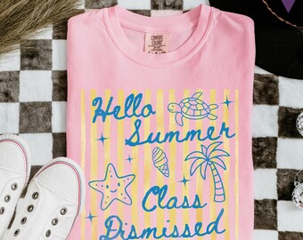Hola, clase de verano terminada. Camiseta, último día de clases, camiseta de vacaciones de verano para profesores.