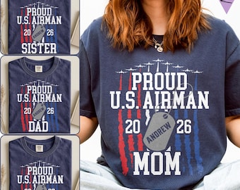 Camiseta personalizada "Orgullosos aviadores" para la familia: Camiseta Comfort Colors para mamás aviadoras, camiseta personalizada para graduación de la Fuerza Aérea.
