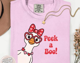 Love Goose Valentine Shirt Peek A Boo: Coquette Goose TShirt, Girlfriend Wife Valentine's Day Gift Unisex Tee