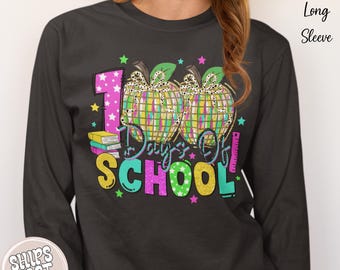 100 Days Of School Shirt: Unisex 100th Day Teacher Student Tee, Colorful Apple Disco Design