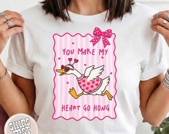 Goose Valentine's Day Shirt: Retro Style Comfort Colors Tee, Gift for Goose Lovers, You Make My Heart Go Honk Sweatshirt