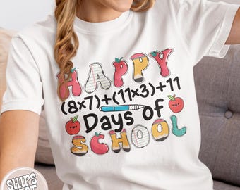Happy 100 Days Of School Teacher Shirt: Funny Math Apple Pencil Design, Unisex Teacher T Shirt For Women And Men