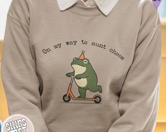 Auntie Frog Sweatshirt: On My Way To Aunt Chaos Shirt, Comfort Colors Humor Gift for Aunt