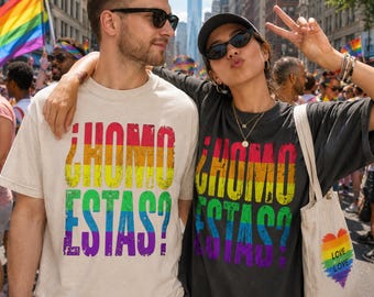 Funny Gay Pride Shirt: LGBTQ Latino Homo Estas T-Shirt, Rainbow Spanish Pride Queer Gift