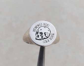 Anillo de calavera Memento Mori: joyería gótica minimalista de plata