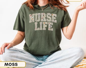 Comfort Colors Nurse Life Shirt, Floral RN Shirt, Registered Nurse Tee, Nursing School Gift, Future Nurse Gift, Cute Nurse Shirt