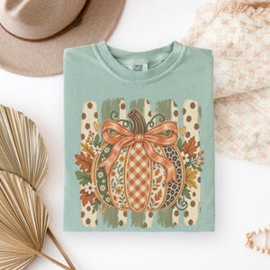 Comfort Colors® Preppy Pumpkin Shirt, Coquette Bow Fall Tee, Floral Leopard Plaid Pumpkin Shirt, Cute Autumn Graphic Tee, Thanksgiving Gift