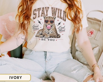 Comfort Colors® Stay Wild Leopard Shirt, Bubblegum Cheetah Graphic Tee, Animal Lover T-Shirt, Retro Boho Trendy Wild Cat Top