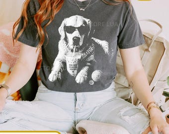 Comfort Colors , Golden Retriever Iced  Coffee Shirt,  Funny Dog  Meme Tee, Dog Lover Gift, Trendy Pet Graphic Shirt for Dog Moms