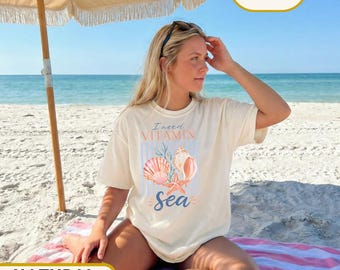 Bella Canvas, I Need Vitamin Sea Shirt, Seashell Beach Tee, Coastal Summer Shirt, Ocean Aesthetic Top,Beach Gift Tee,ocean lover,beach shirt