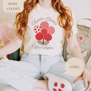 Comfort Colors® Custom Teacher Name Shirt , Personalized Kindergarten Teacher Tee, Faux Patchwork Flower Shirt, Back to School Gift