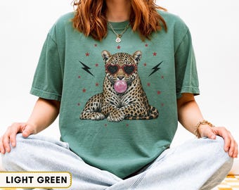 Comfort Colors leopard  Shirt Bubblegum Leopard Tee Cute Big Cat Graphic Shirt Animal Print Shirt Trendy Wildlife Gift for Women