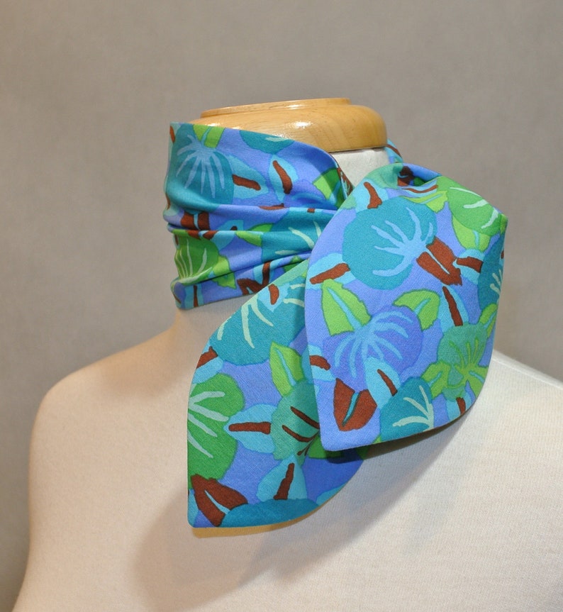 Blue Persimmon Floral Scarf,Mini Scarf,Mini Skinny Scarf,Cotton Mini Skinny Scarf,Kerchief,Neckerchief,Ascot,Mini Ascot,Cotton Ascot image 2