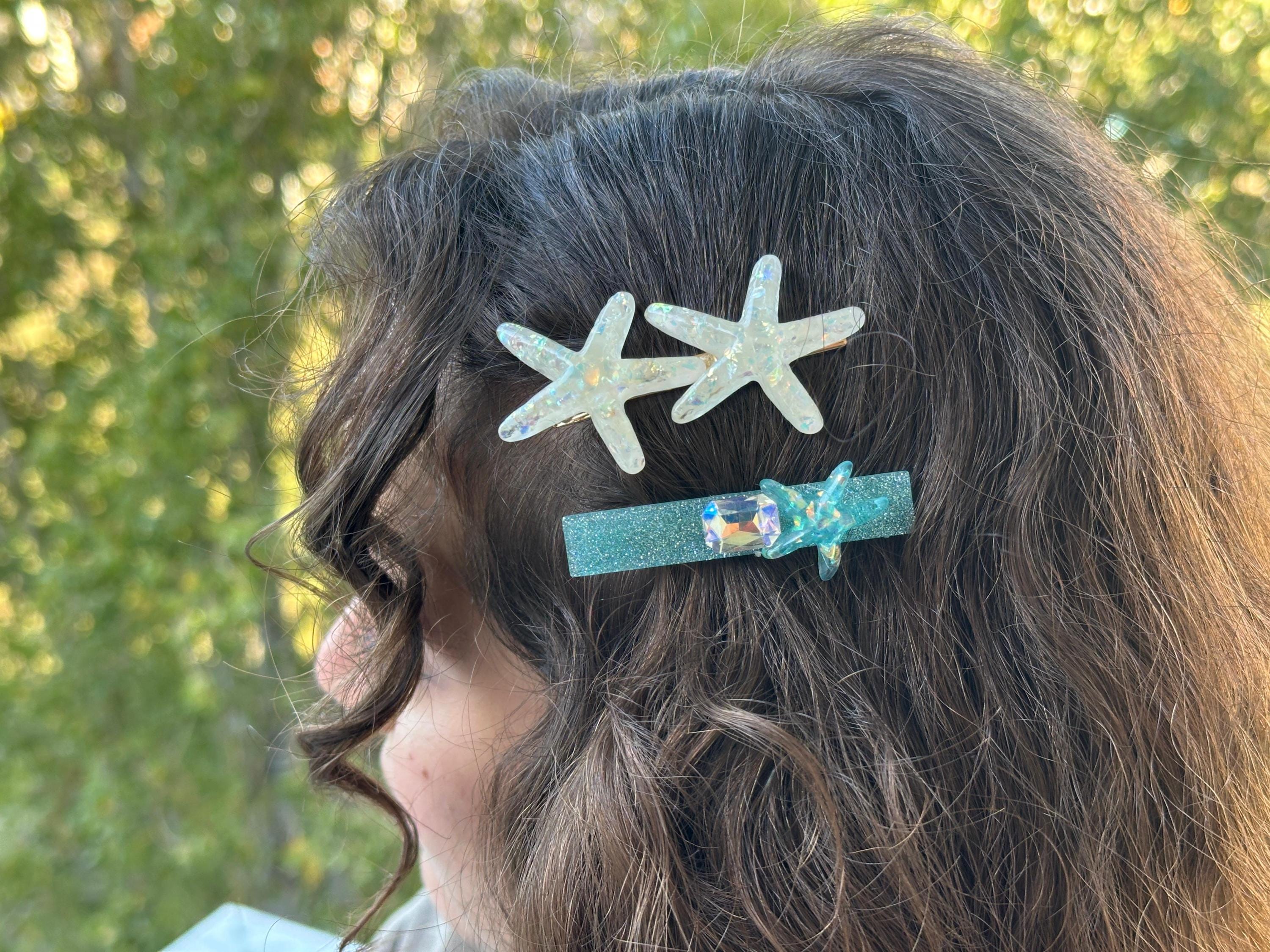 Blue Hair Clip Set, Starfish & Pearl Ocean Barrette - Etsy display picture 3