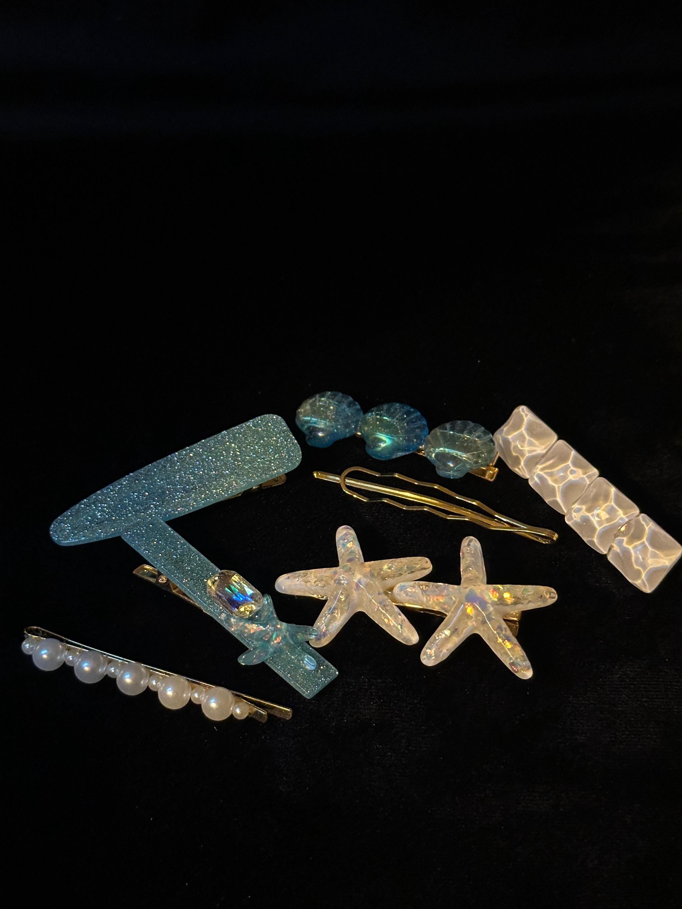 Blue Hair Clip Set, Starfish & Pearl Ocean Barrette - Etsy display picture 1
