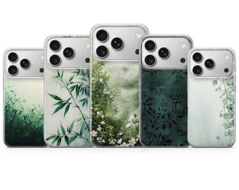 Funda para teléfono verde bosque con diseño floral verde salvia para iPhone 17 Pro Max, 17e, 15, 14, 13 y Samsung S26 Ultra, S25 FE, A57, A56, Pixel 10, 9A