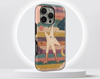 Whimsical Star Phone Case Striped TOUGH Cover for iPhone 17 Pro Max, 16e, 15, 14, 13 & Samsung S26 Ultra, S25 FE, A57, A56, Pixel 10, 9A