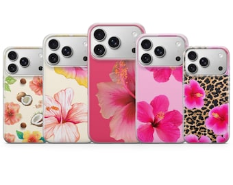 Pink Hibiscus Phone Case Summer Floral Cover for iPhone 17 Pro Max, 17e, 15, 14, 13 & Samsung S26 Ultra, S25 FE, A57, A56, Pixel 10, 9A