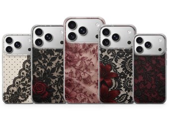 Black Lace Phone Case Dark Feminine Cover for iPhone 18 Pro Max, 17, 16, 15, Samsung S26 Ultra, S25 FE, A57, A56, Pixel 11, 10