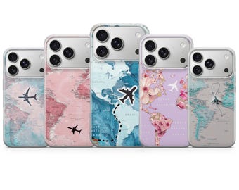 Funda de viaje con mapa del mundo para iPhone 17 Pro Max, 17e, 15, 14, 13 y Samsung S26 Ultra, S25 FE, A57, A56, Pixel 10, 9A
