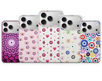 Funda de teléfono Evil Eye con diseño de Nazar y ojos rosas para iPhone 17 Pro Max, 17e, 15, 14, 13 y Samsung S26 Ultra, S25 FE, A57, A56, Pixel 10, 9A