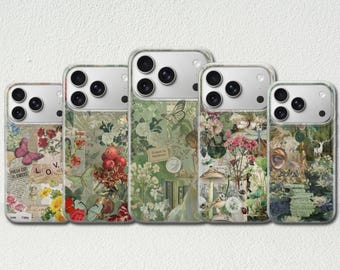 Vintage Botanical Phone Case Floral Collage Cover for iPhone 17 Pro Max, 17e, 15, 14, 13 & Samsung S26 Ultra, S25 FE, A57, A56, Pixel 10, 9A