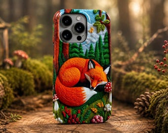 Coque de téléphone à motif renard tricoté, résistante, compatible avec iPhone 17 Pro Max, 16e, 15, 14, 13 et Samsung S26 Ultra, S25 FE, A57, A56, Pixel 10, 9A