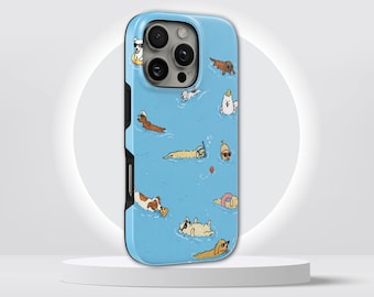 Funda para teléfono con diseño divertido de cachorros nadando, resistente, para iPhone 17 Pro Max, 16e, 15, 14, 13 y Samsung S26 Ultra, S25 FE, A57, A56, Pixel 10, 9A