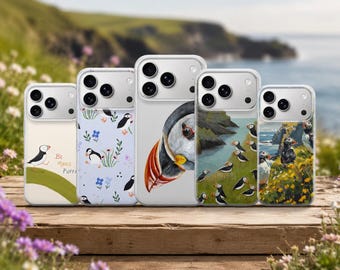 Coque de portable Macareux moine pour iPhone 17 Pro Max, 17e, 15, 14, 13 et Samsung S26 Ultra, S25 FE, A57, A56, Pixel 10, 9A