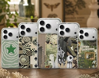 Green Grunge Phone Case Emo Alt Cover for iPhone 18 Pro Max, 17, 16, 15, Samsung S26 Ultra, S25 FE, A57, A56, Pixel 11, 10