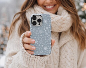 Coque de téléphone Flocon de neige résistante pour l'hiver, compatible avec iPhone 17 Pro Max, 16e, 15, 14, 13 et Samsung S26 Ultra, S25 FE, A57, A56, Pixel 10, 9A