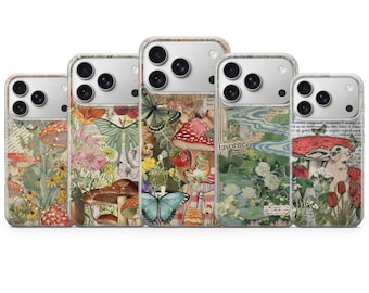 Funda para teléfono Cottagecore con diseño de flores silvestres y álbum de recortes para iPhone 17 Pro Max, 17e, 15, 14, 13 y Samsung S26 Ultra, S25 FE, A57, A56, Pixel 10, 9A