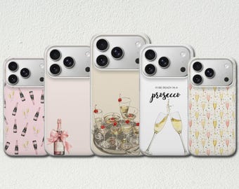Champagne Phone Case Party Prosecco Cover for iPhone 17 Pro Max, 17e, 15, 14, 13 & Samsung S26 Ultra, S25 FE, A57, A56, Pixel 10, 9A