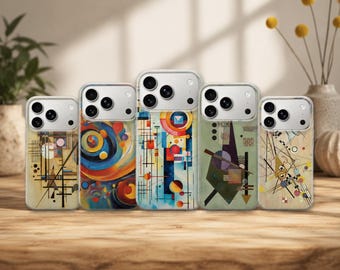 Coque artistique Kandinsky pour iPhone 17 Pro Max, 17e, 15, 14, 13 et Samsung S26 Ultra, S25 FE, A57, A56, Pixel 10, 9A