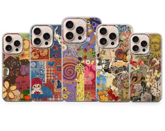 Funda de teléfono con collage de estilo retro para iPhone 17 Pro Max, 17e, 15, 14, 13 y Samsung S26 Ultra, S25 FE, A57, A56, Pixel 10, 9A